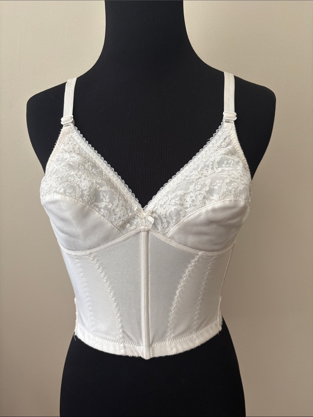 Vintage Longline Lace Bustier Bra in white size 34A